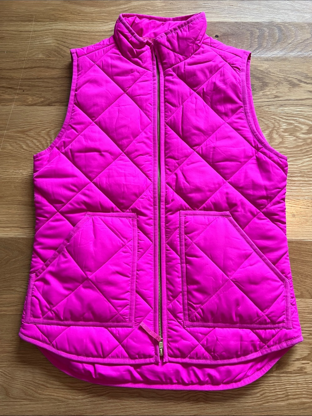J. Crew Quilted Hot Pink Sleeveless Zip Vest